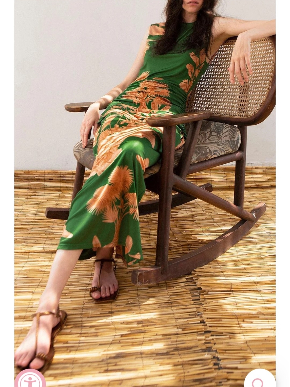 Johanna Ortiz Green Maxi Dress with Orange Floral Print